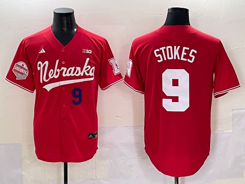Men Nebraska Cornhuskers #9 Stokes Red 2025 Joint Name NCAA Jersey style 6->ncaa teams->NCAA Jersey